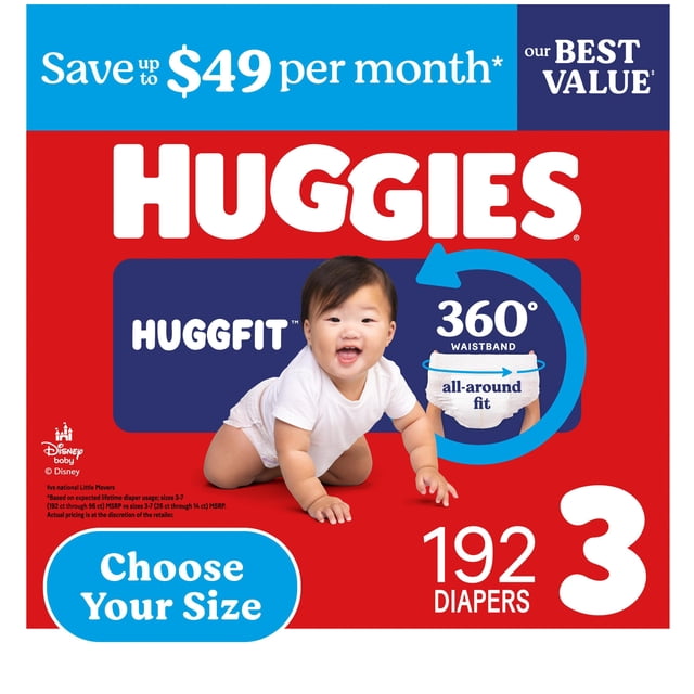 Huggies Little Movers HuggFit 360° Diapers, Sizes 3-7