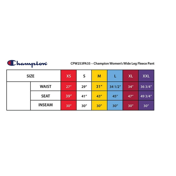 Champion Apparel Champion Sweatpants Size Guide Champion Women's