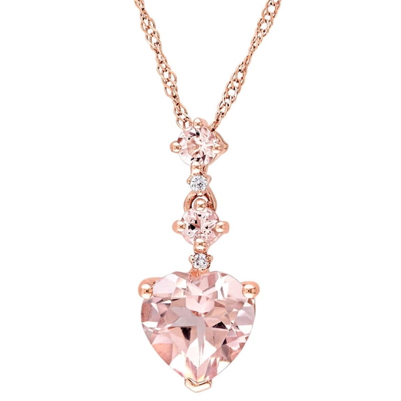 Morganite Heart Pendant with Diamond Accent in 14K Rose Gold