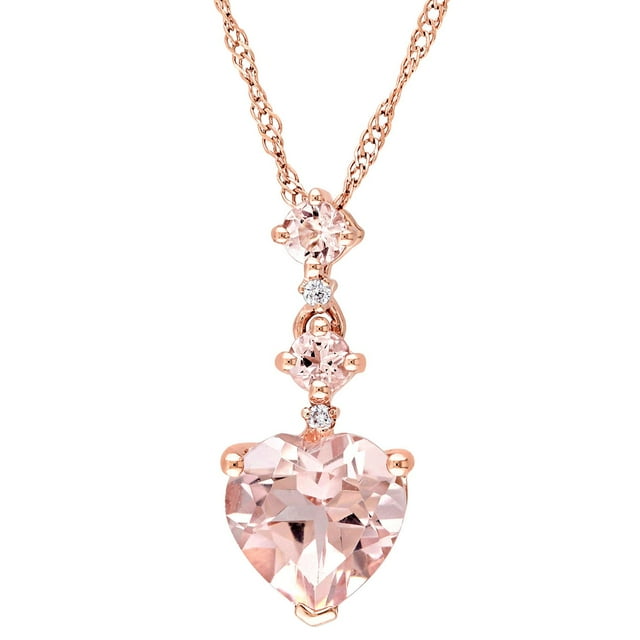 Morganite Heart Pendant with Diamond Accent in 14K Rose Gold
