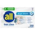 thumbnail image 1 of all Fabric Softener Dryer Sheets, Free Clear, 250 ct., 1 of 9