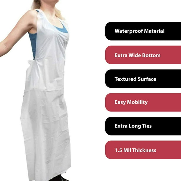 Kleen Chef Disposable Waterproof Poly Aprons, White 100 ct
