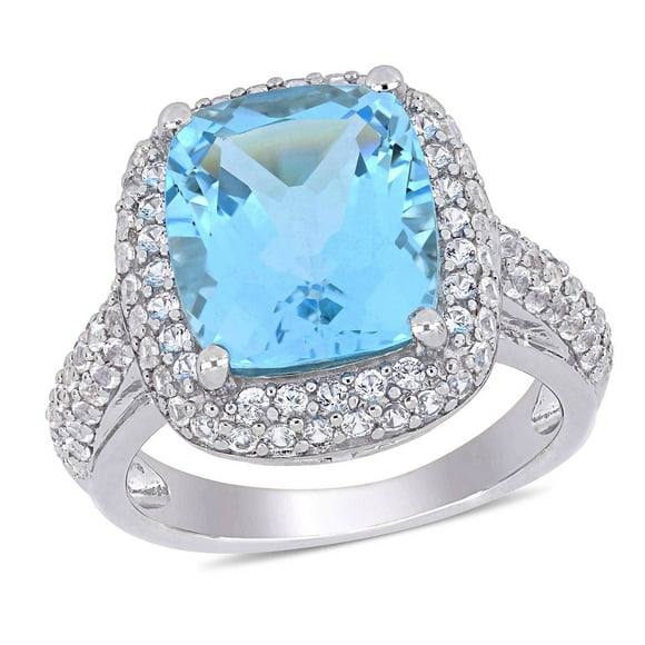 Sky Blue Topaz and Created White Sapphire Ring in Sterling Silver