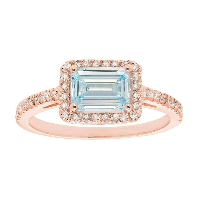 Emerald Cut Gemstone & 0.23 Halo Diamond Ring in 14K Gold