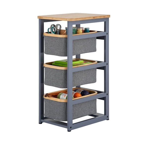 TRINITY® EcoStorage® 3-Tier Sliding Basket Organizer w/ Bamboo Top Multiple Colors