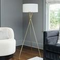 thumbnail image 1 of LAMPz® 58in Tripod Floor Lamp with White Linen Shade, Black or Brass, 1 of 6