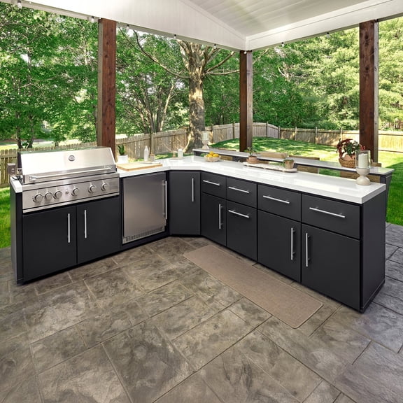 Range Corner Outdoor Kitchen Island w/ Grill & Bar - Left