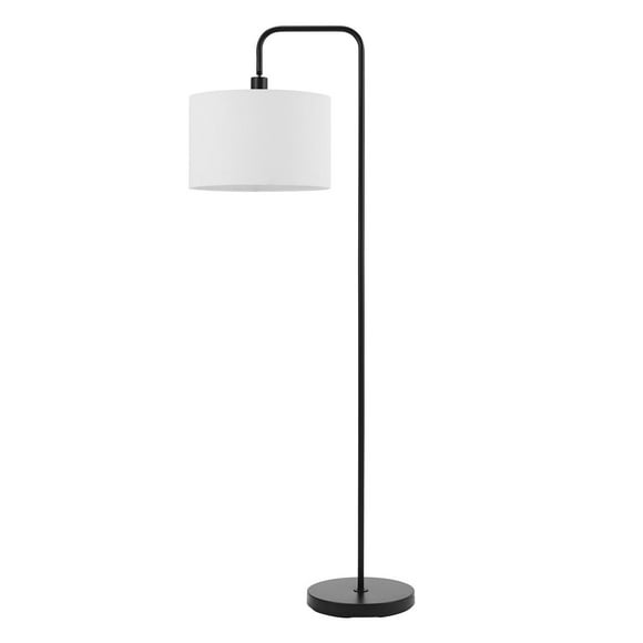 Globe Electric Barden Floor Lamp in Matte Black with Linen Shade and LED Bulb