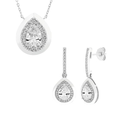 Multiple Cut Lab White Sapphire Pendant and Earring Set in Sterling Silver
