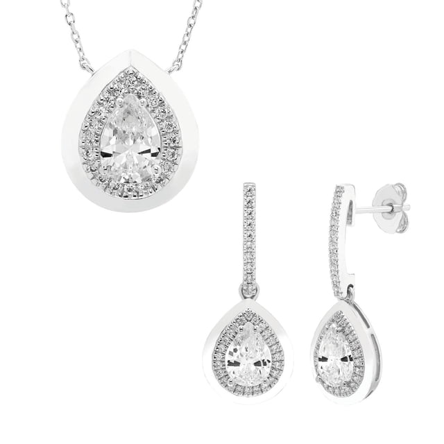 Multiple Cut Lab White Sapphire Pendant and Earring Set in Sterling Silver