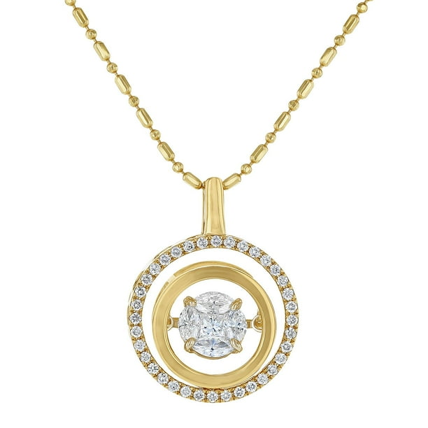 Double Circle Dancing Diamond Pendant Necklace in