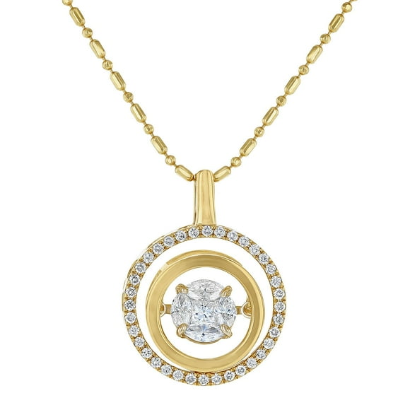 0.50 CT. T.W. Double Circle Dancing Diamond Pendant Necklace in 14K Gold