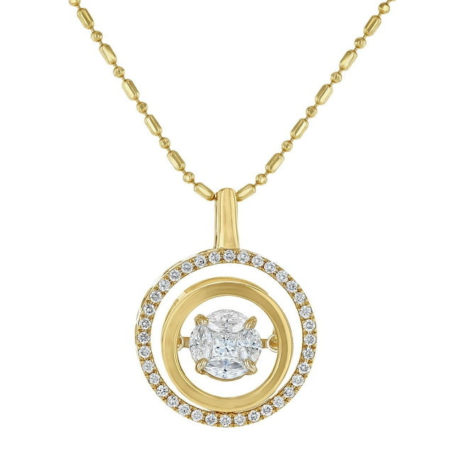 0.50 CT. T.W. Double Circle Dancing Diamond Pendant Necklace in 14K Gold