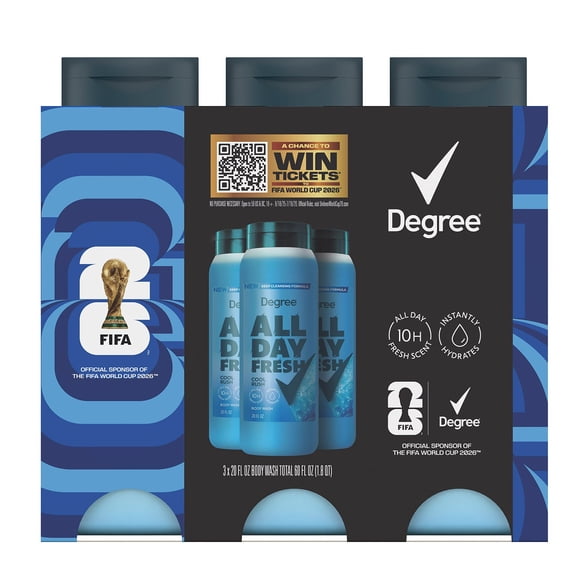 Degree All Day Fresh Body Wash Cool Rush Deep Cleansing, 20 fl. oz., 3 pk.
