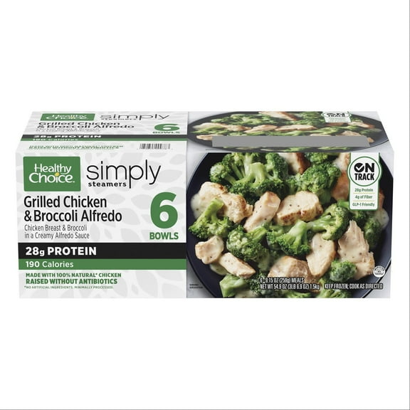 Healthy Choice Simply Grilled Chicken & Broccoli Alfredo Bowls, Frozen, 9.15 oz., 6 ct.