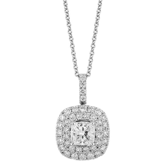 1.38 CT. T.W. Cushion Center Diamond Double Halo Pendant in 18K Gold