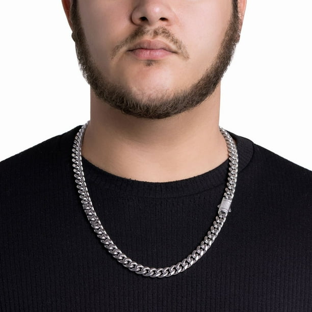 19 CT. T.W. Diamond Curb Link Men's Necklace in Stainless Steel