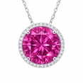 thumbnail image 1 of Lab Created Round Gemstone and 0.12 Diamond Halo in Serling Silver, 1 of 6