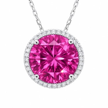Lab Created Round Gemstone and 0.12 Diamond Halo in Serling Silver