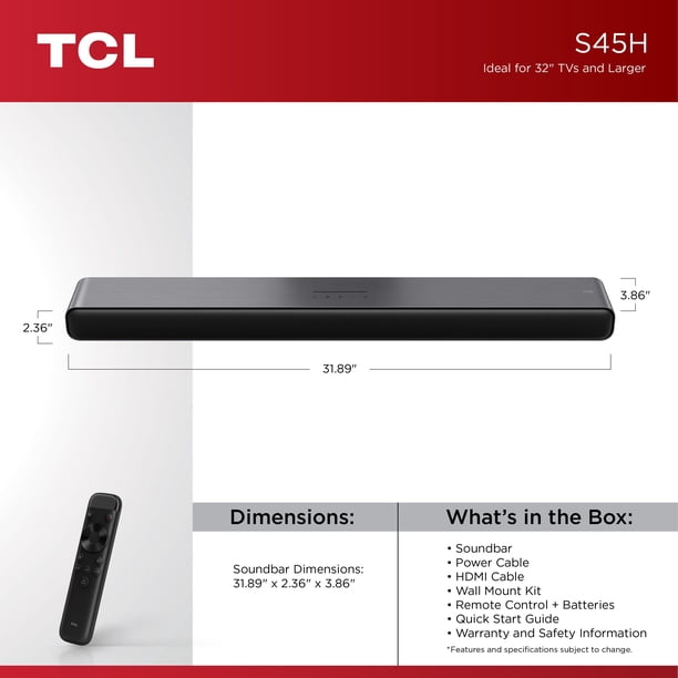TCL S45H S Class 2.0 Channel Sound Bar with Dolby Atmos, DTS:X and