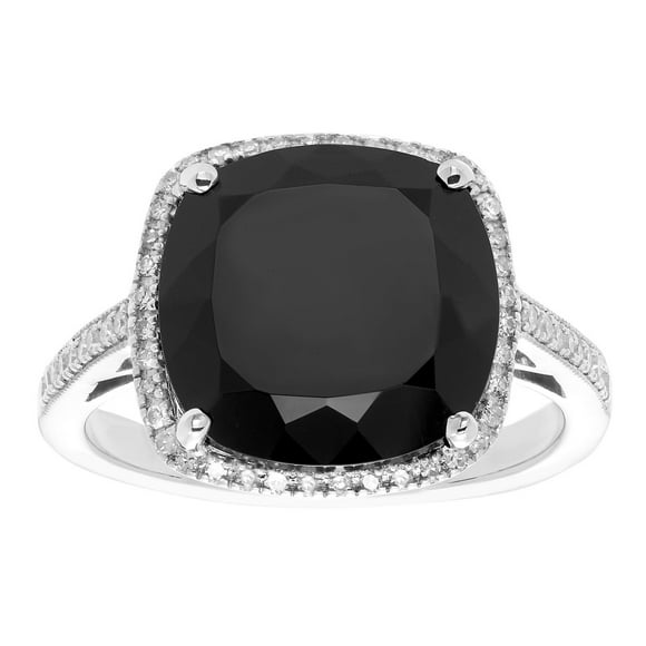 Cushion Cut Gemstone & 0.21 CT. T.W. Halo Diamond Ring in Sterling Silver