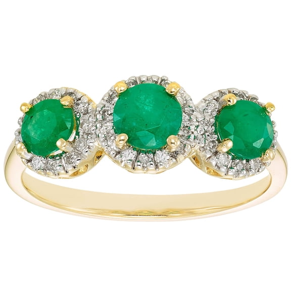 Round Cut 3 Stone Gemstone and 0.19 CT. T.W. Halo Diamond Ring in 14K Gold