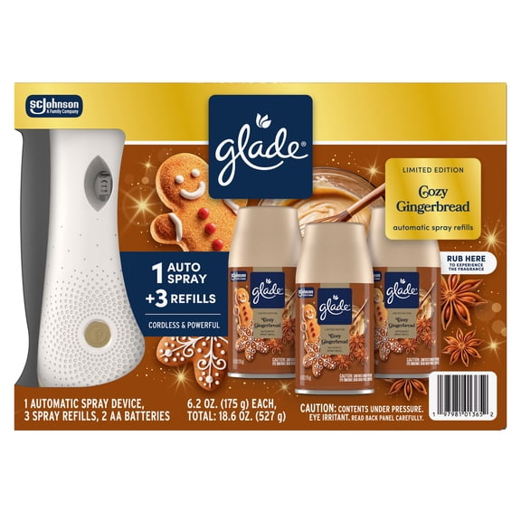 Glade Automatic Spray Refill, Air Freshener, Cozy Gingerbread, 1 Device + 3 Refills