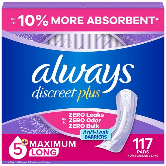 Always Discreet Incontinence Pads, Heavy Long, 117 ct.
