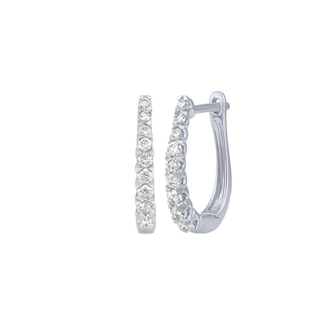 Round Cut Oval Shape Diamond Hoop Earrings in 14K Gold