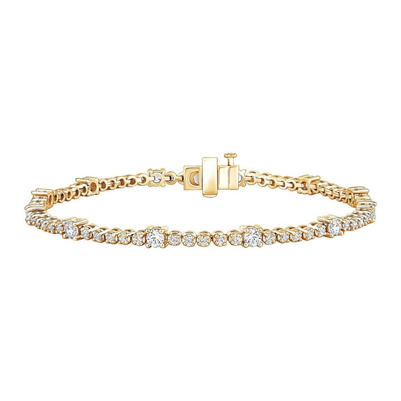 2.06 CT. T.W. Round Cut Alternating Diamond Tennis Bracelet in 14K Gold
