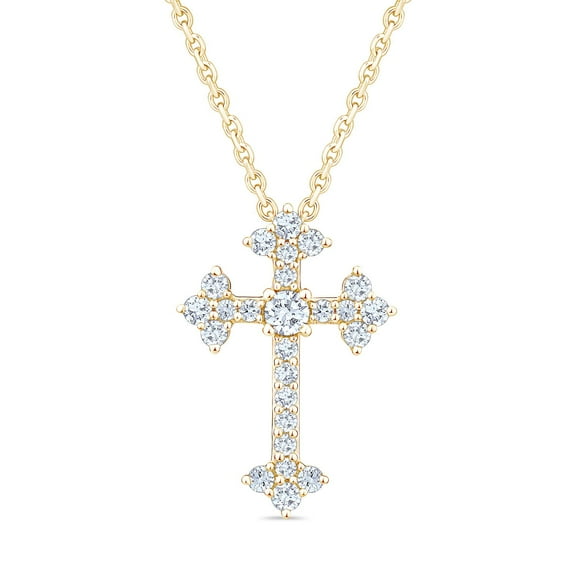 0.35 CT. T.W. Round Cut Cross Diamond Pendant Necklace in 14K Gold