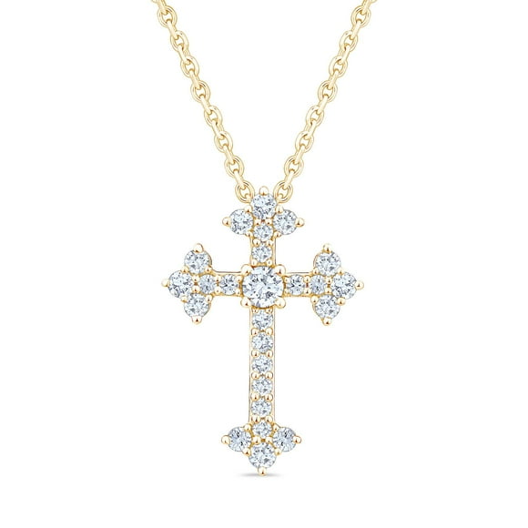 0.35 CT. T.W. Round Cut Cross Diamond Pendant Necklace in 14K Gold