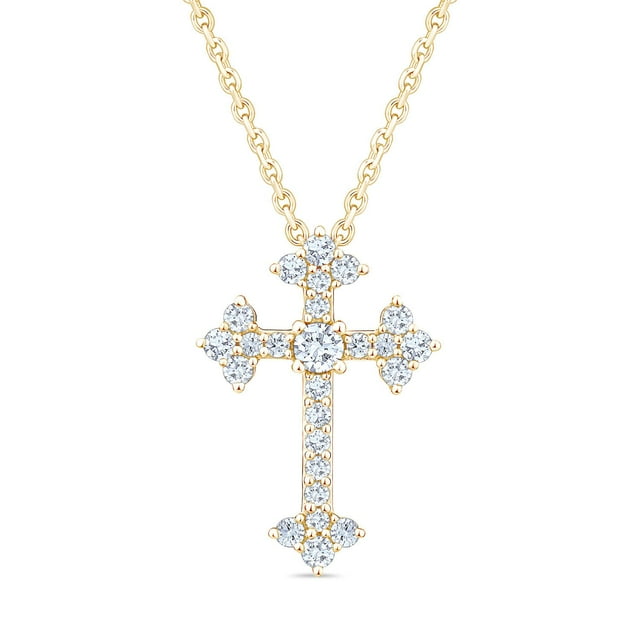 0.35 CT. T.W. Round Cut Cross Diamond Pendant Necklace in 14K Gold