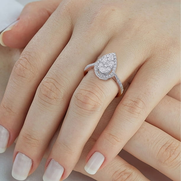 Pear Shaped Diamond Halo Ring in 14K Gold
