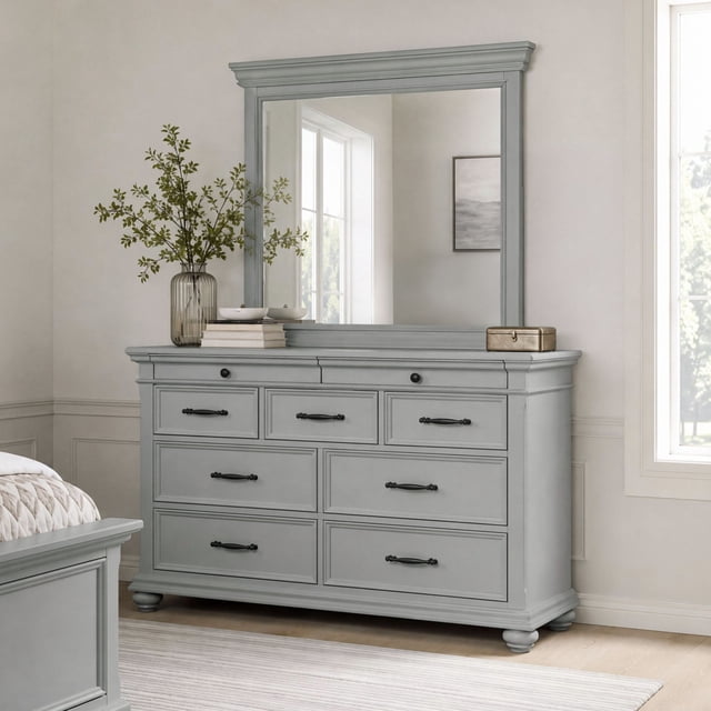 Society Den Brooks 9-Drawer Poplar Wood Dresser & Mirror