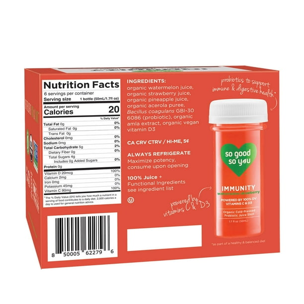 So Good So You Immunity Probiotic Watermelon Strawberry Juice