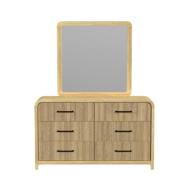 Society Den Woodridge 6-Drawer Dresser and Mirror in Natural