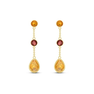 Round & Pear Cut Multi-Gemstone Earrings in 14K Gold
