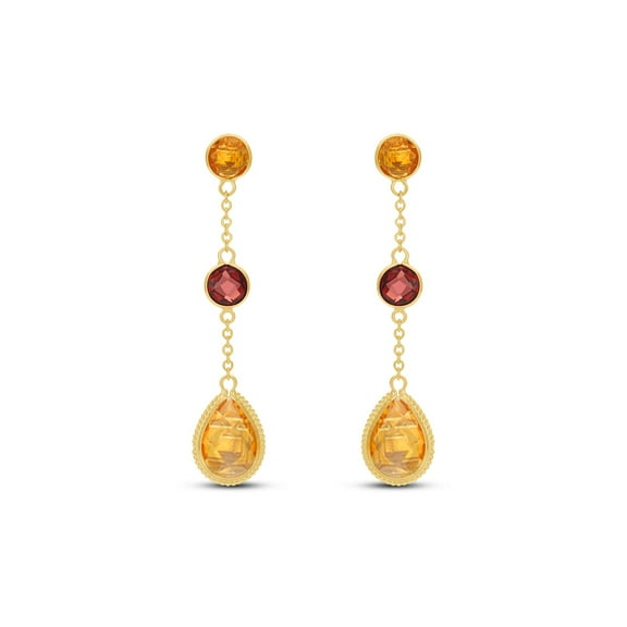 Round & Pear Cut Multi-Gemstone Earrings in 14K Gold