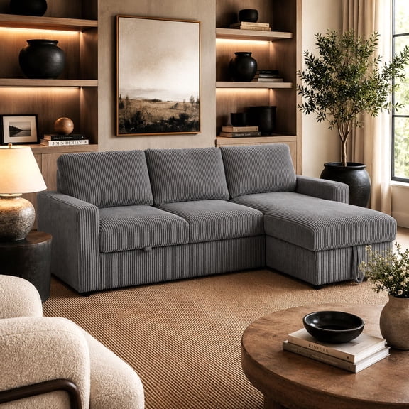 Haven Corduroy 2-Piece Reversible Sleeper Sectional with Storage Chaise