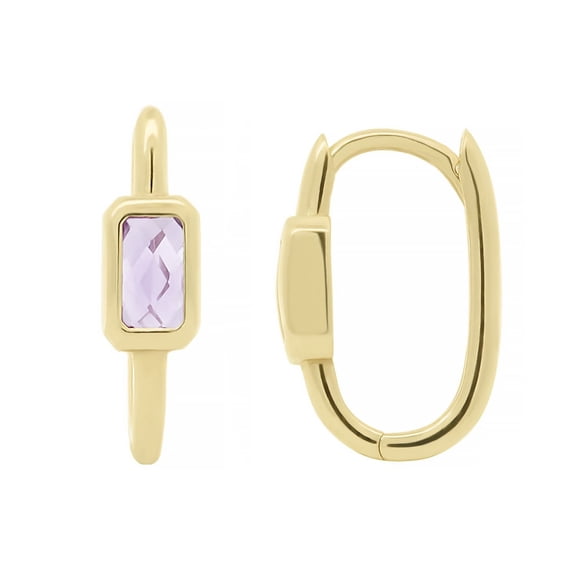 Oval Hoop Amethyst Earrings in 14K Gold
