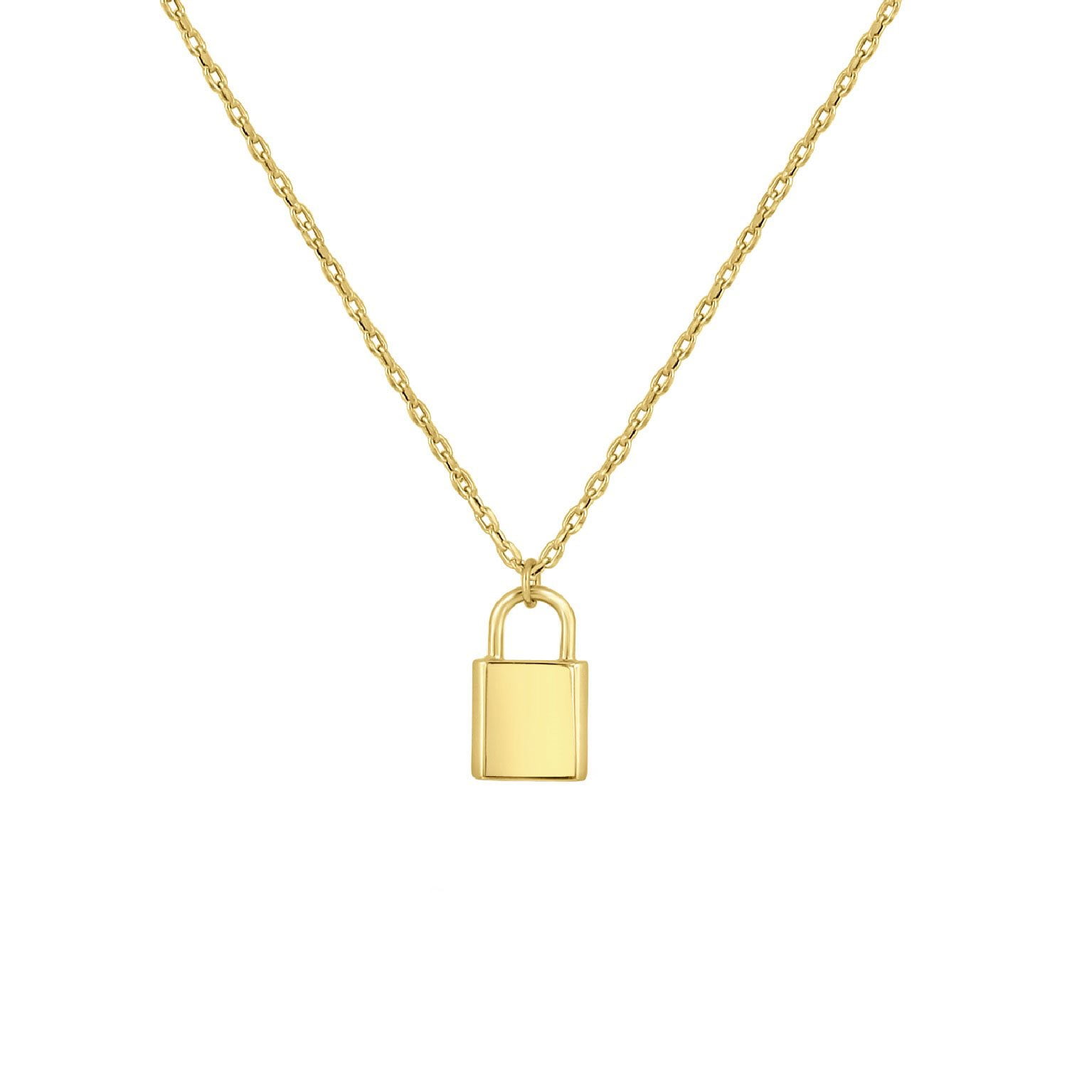 14K Yellow Gold High Polish Padlock Pendant on 16-18
