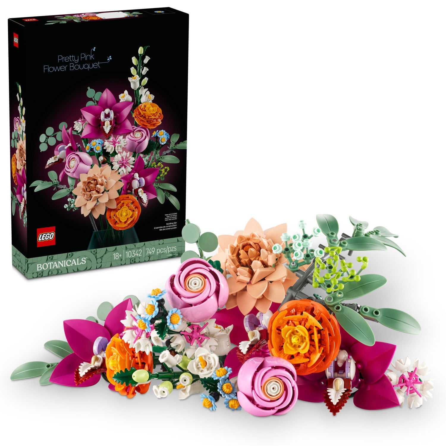 LEGO Botanicals Pretty Pink Flower Bouquet Building Set, 749 pcs