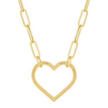 Open Heart Paperclip Chain Pendant Necklace in 14K Gold