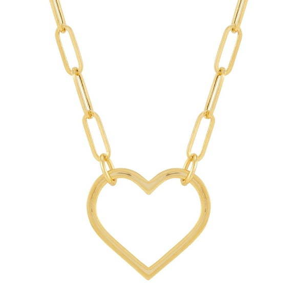 Open Heart Paperclip Chain Pendant Necklace in 14K Gold