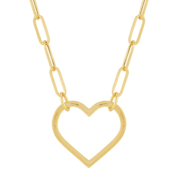 Open Heart Paperclip Chain Pendant Necklace in 14K Gold - Samsclub.com