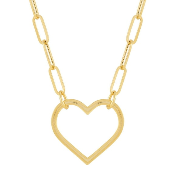 Open Heart Paperclip Chain Pendant Necklace in 14K Gold