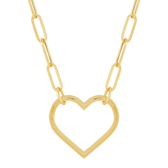 Open Heart Paperclip Chain Pendant Necklace in 14K Gold