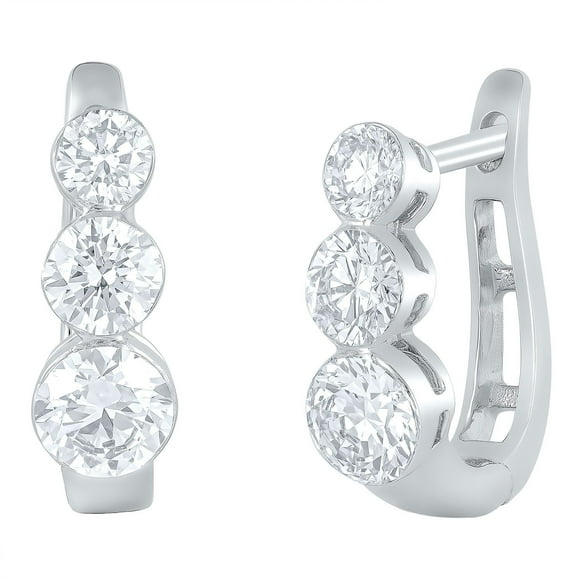 Lab Created Round Cut 1.96 CT. T.W. 3-Stone Floating Diamond Earrings in 18K Gold