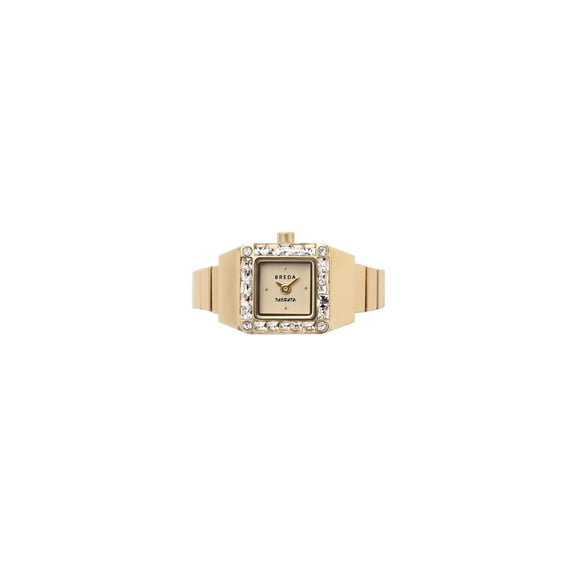 BREDA X Dalmata Time Ring Emerald Crystals and Stainless Steel Expandable Ring Watch, 15MM